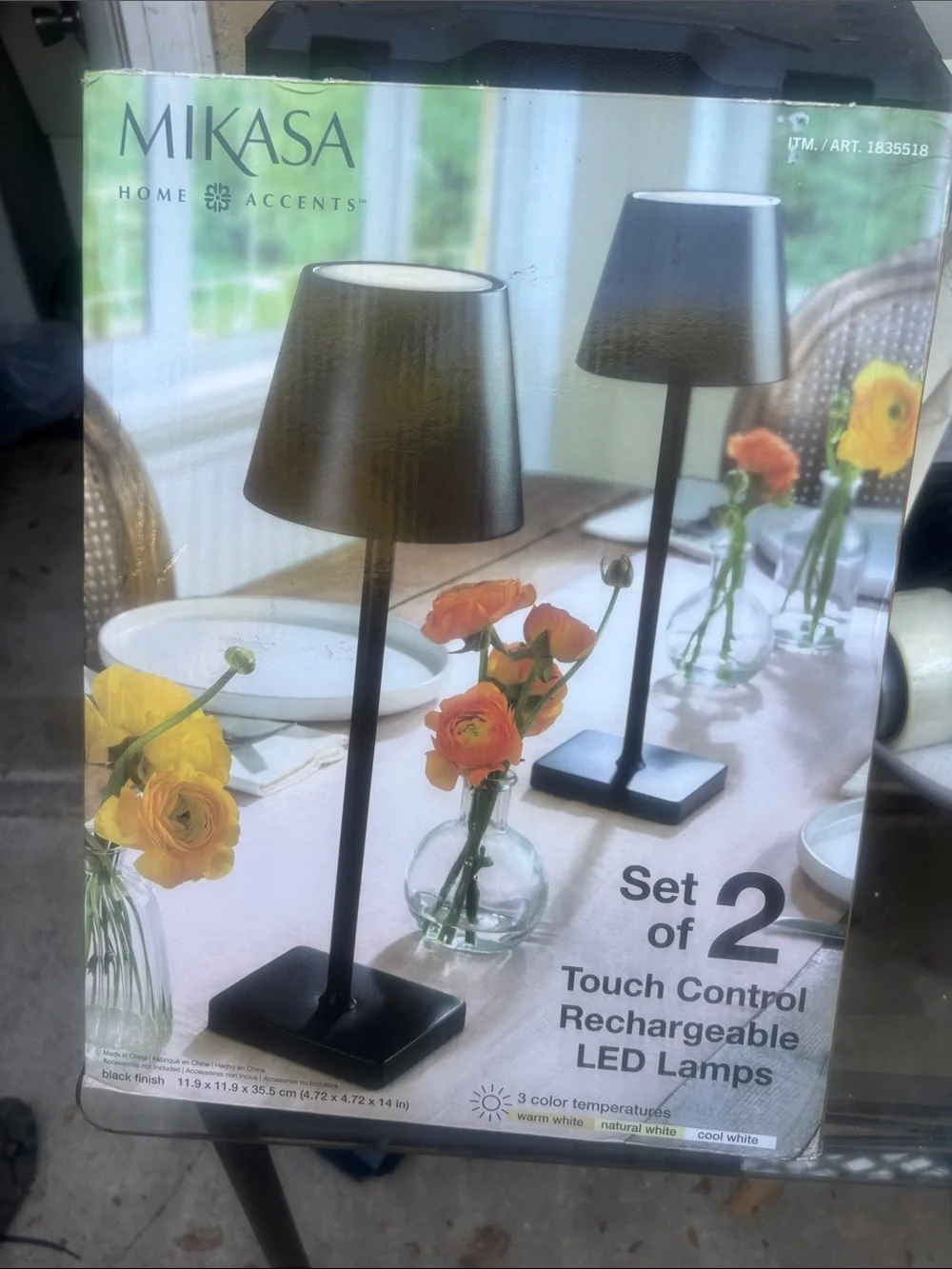 Mikasa Black Rechargeable Touch-Control LED Lanterns Set of 2